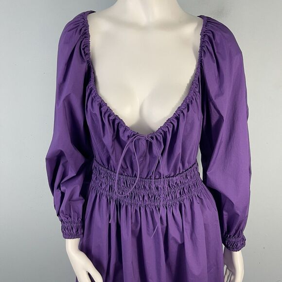 Rebecca Taylor Smocked Waist Midi Milkmaid Dress Small Purple Wimsigoth Grunge - Picture 4 of 16